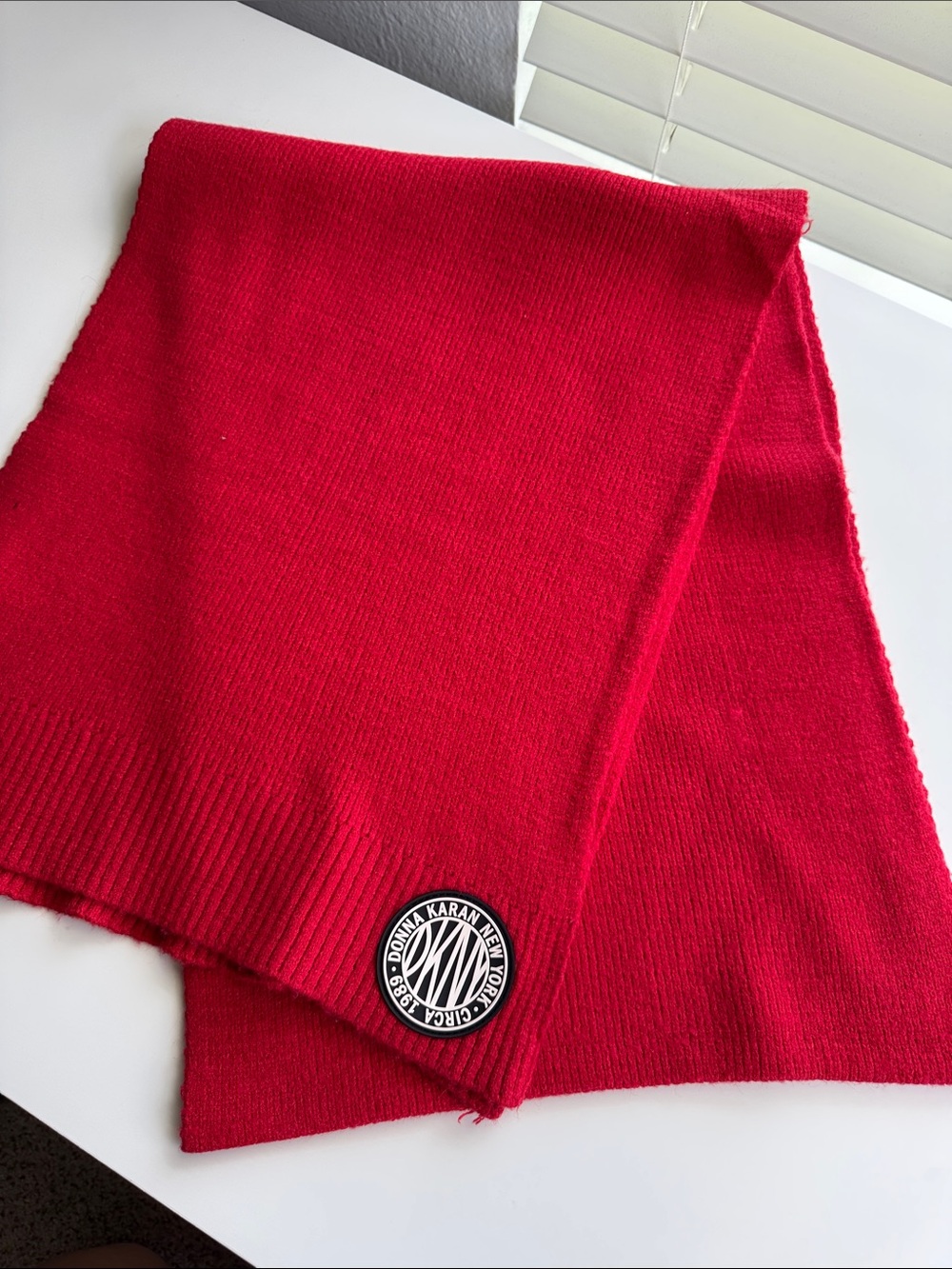 Donna Karan Red Knit Logo Scarf